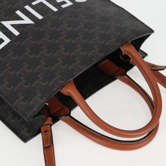 CELINE Triomphe Vertical Cabas Tote Bag Pvc Leather Black Gold - Picture 6 of 13